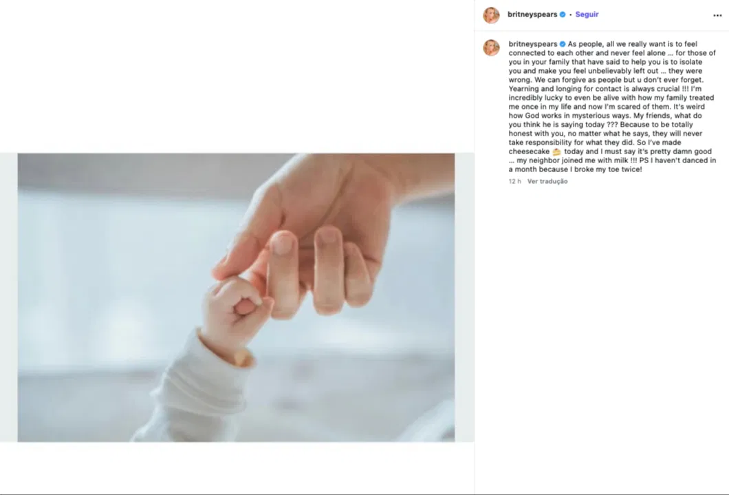 Britney Spears diz ter medo da família e celebra estar viva