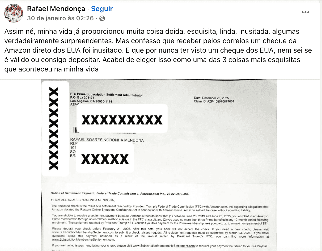 Amazon envia cheques a brasileiros após acordo judicial nos EUA