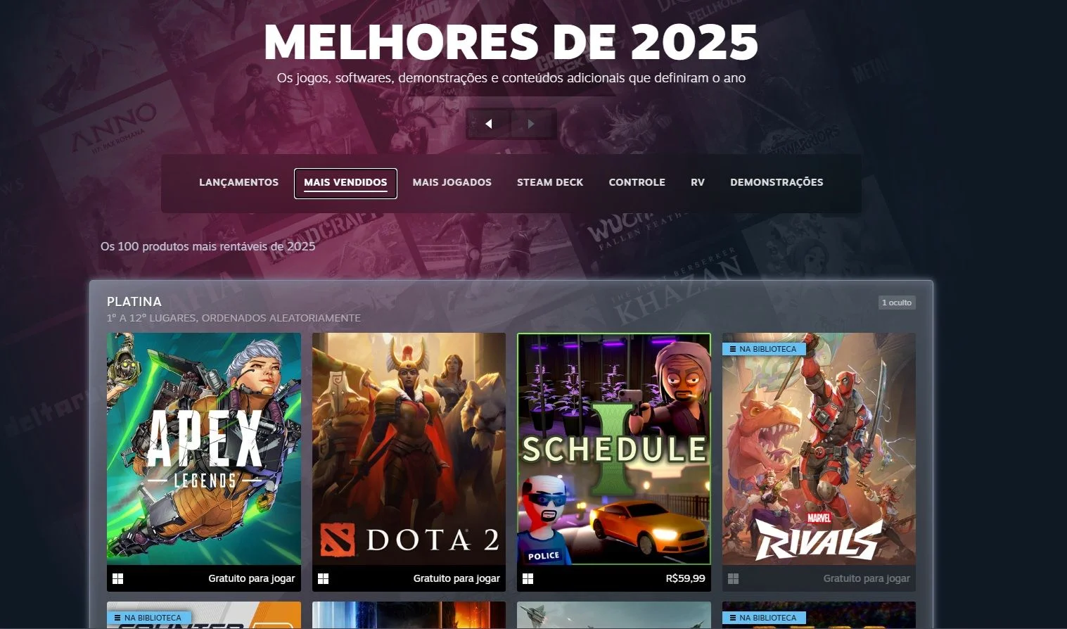 Steam divulga os jogos mais vendidos e os mais jogados de 2025