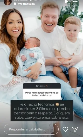 Gabi Luthai fala sobre desejo por mais filhos e relata os desafios do pós-parto