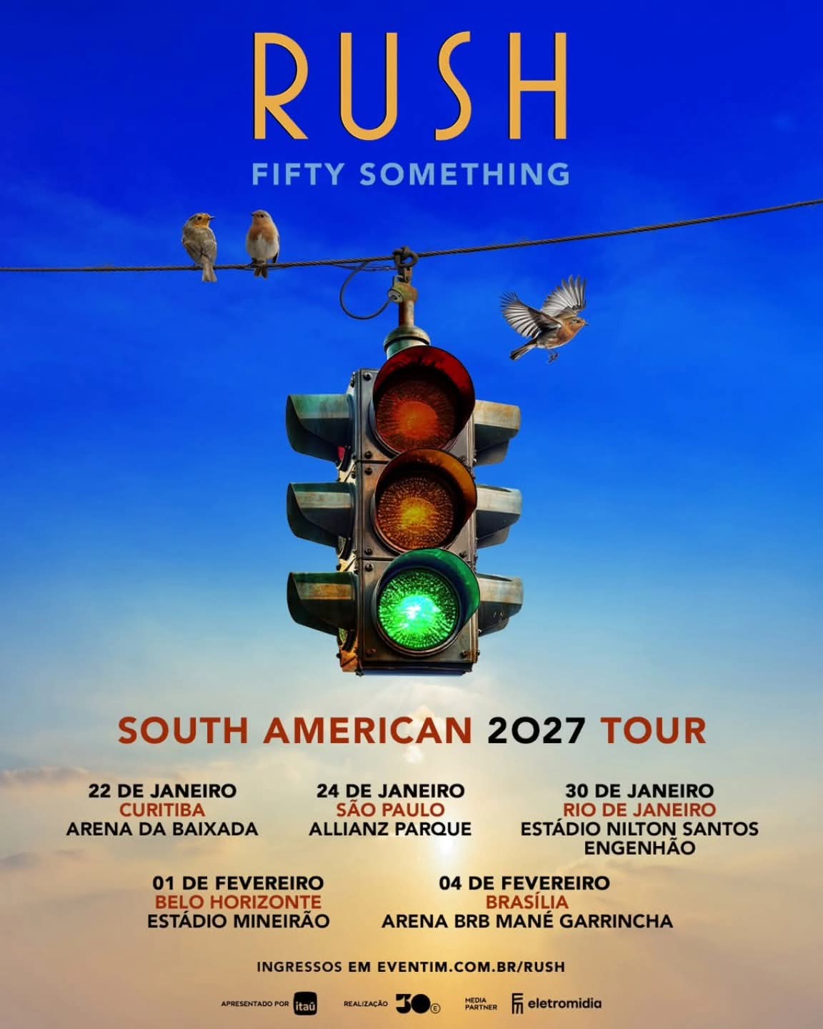 Rush confirma cinco shows no Brasil em 2027; confira datas, locais, transmissão e valores dos ingressos