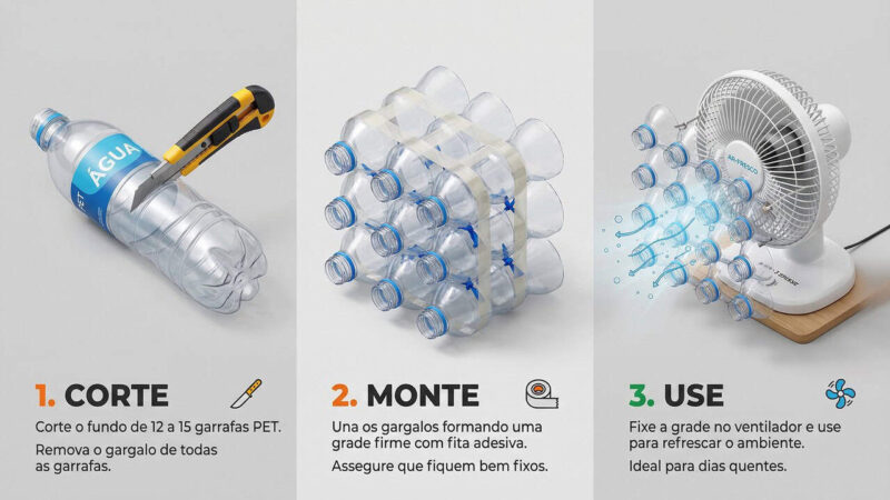 Ventilador caseiro com garrafas PET melhora a ventilação e reaproveita materiais