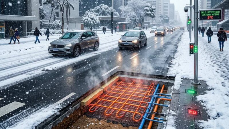 Ruas aquecidas evitam acúmulo de neve e mantêm tráfego durante o inverno