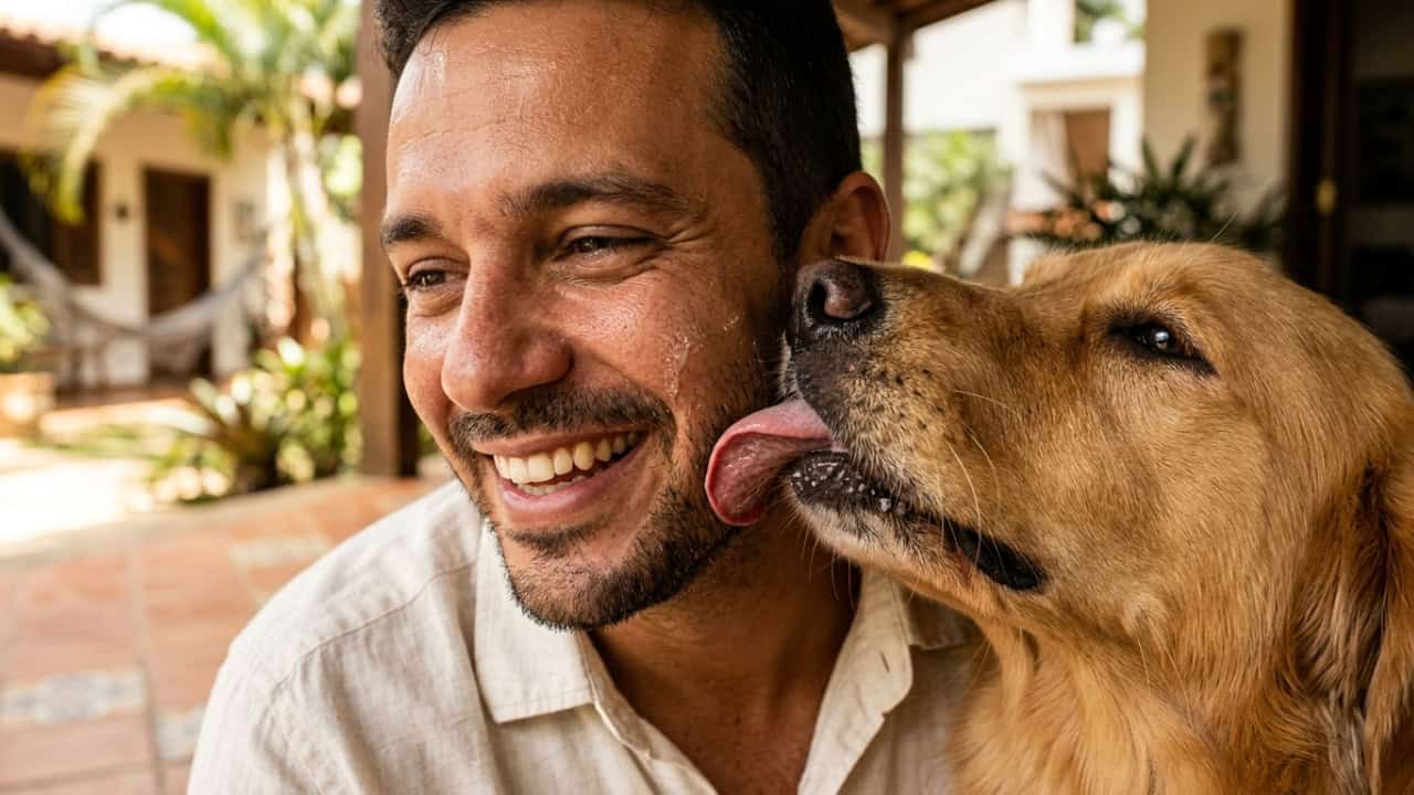 O que o cachorro quer comunicar ao lamber o rosto do dono