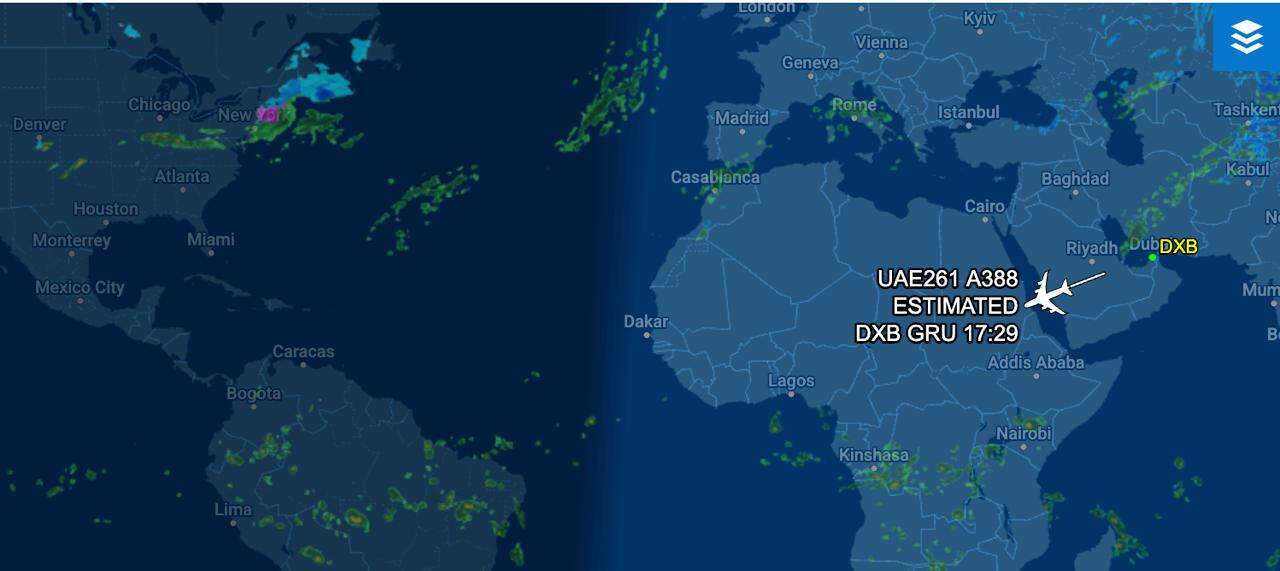 Primeiro voo de repatriação saindo de Dubai rumo a São Paulo está a caminho de Guarulhos