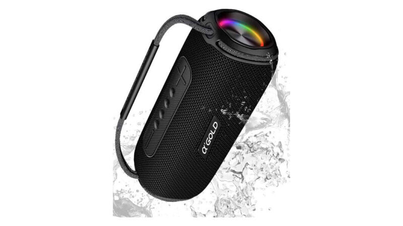 Caixa de som Bluetooth de 60W oferece bateria de até 10 horas, resistência à água e alça para transporte