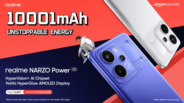 Realme lança Narzo Power 5G com bateria de 10.001 mAh e carregamento de 80 W
