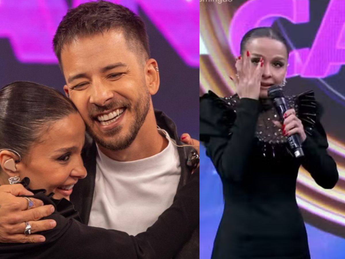 Maiara chora ao cantar com Junior Lima no Domingão com Huck