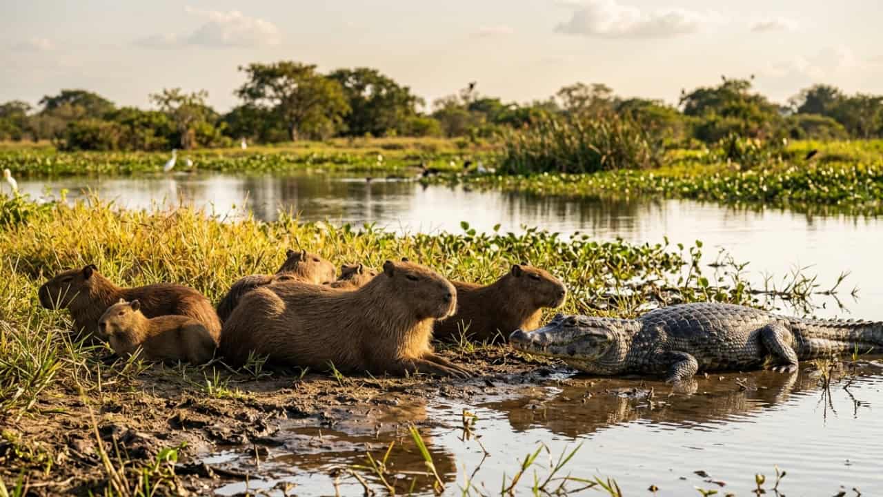 Por que capivaras e jacarés convivem pacificamente no Pantanal, dizem pesquisadores