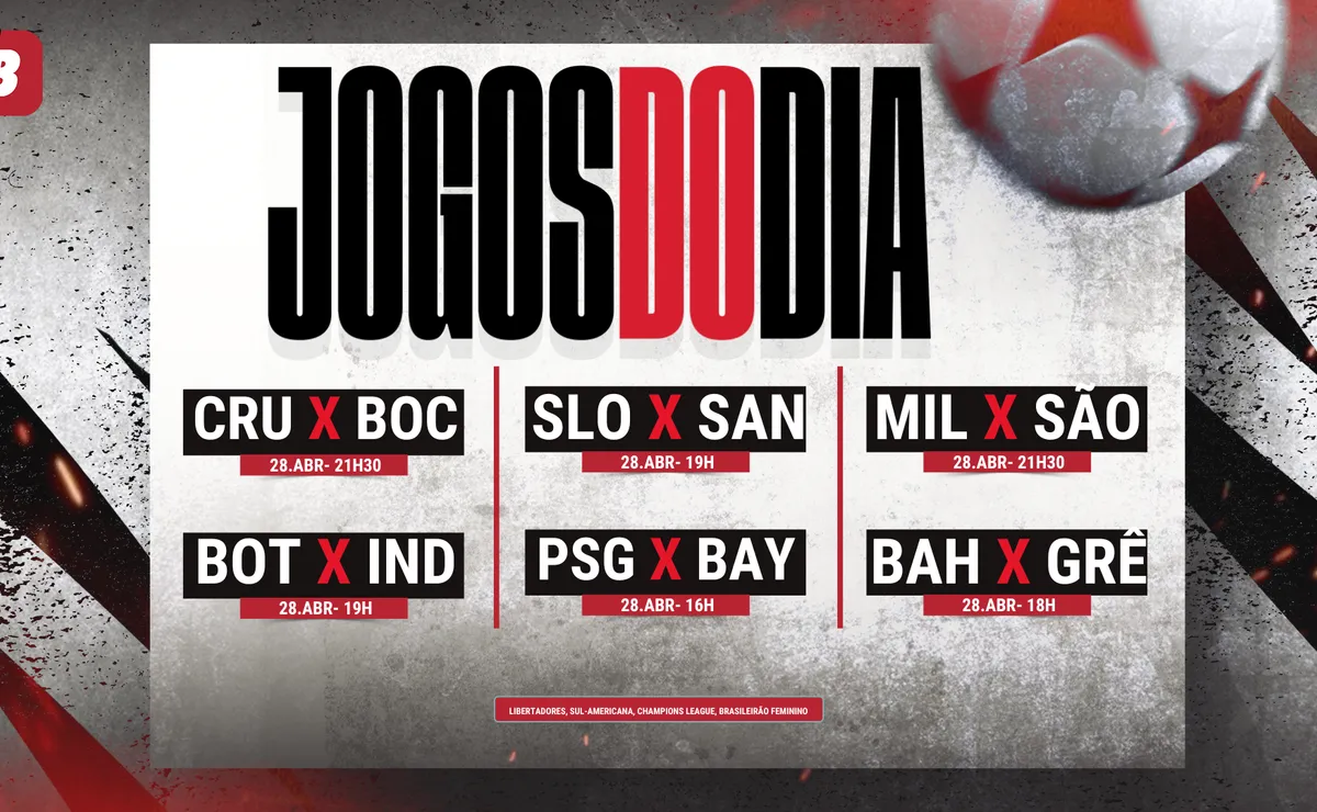 Agenda de jogos — 28/04/2026: horários e onde assistir futebol ao vivo