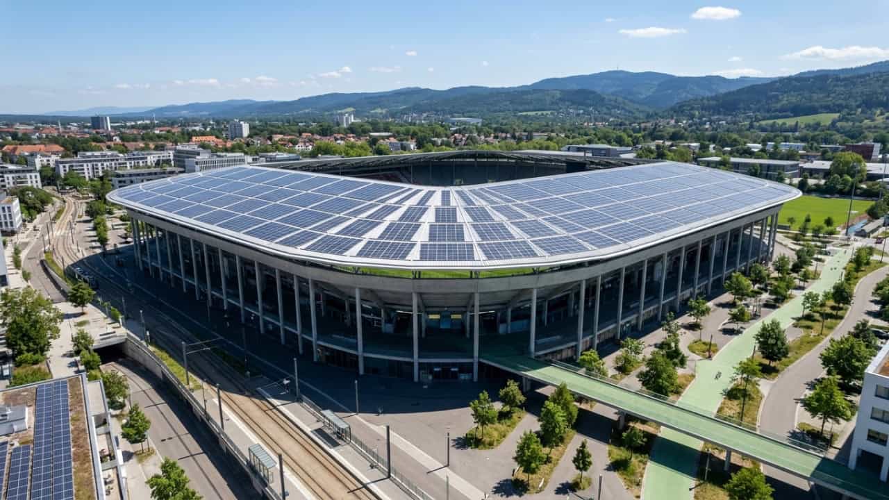 Europa-Park Stadion, casa do SC Freiburg, tem um dos maiores telhados solares do mundo