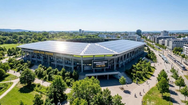 Europa-Park Stadion, casa do SC Freiburg, tem um dos maiores telhados solares do mundo