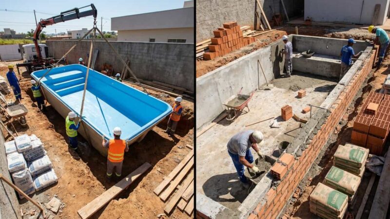 Piscina de fibra ou de alvenaria: diferenças em durabilidade, manutenção e custo