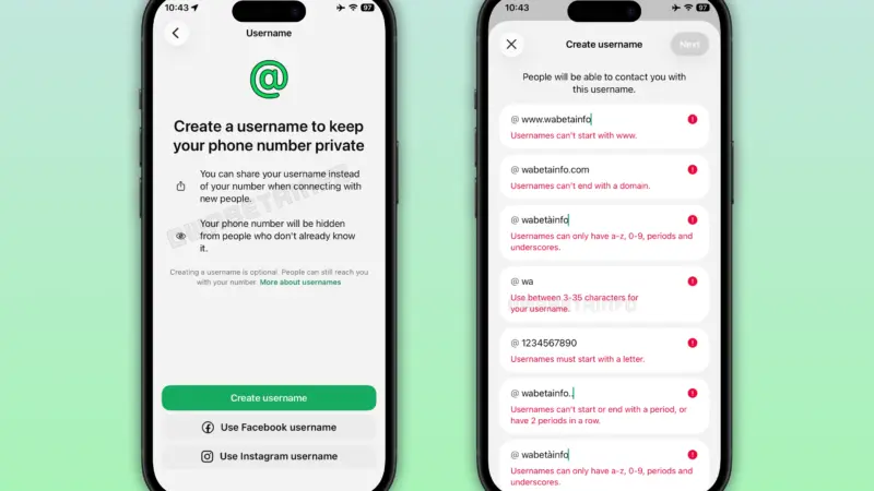 WhatsApp inicia liberação de nomes de usuário para perfis