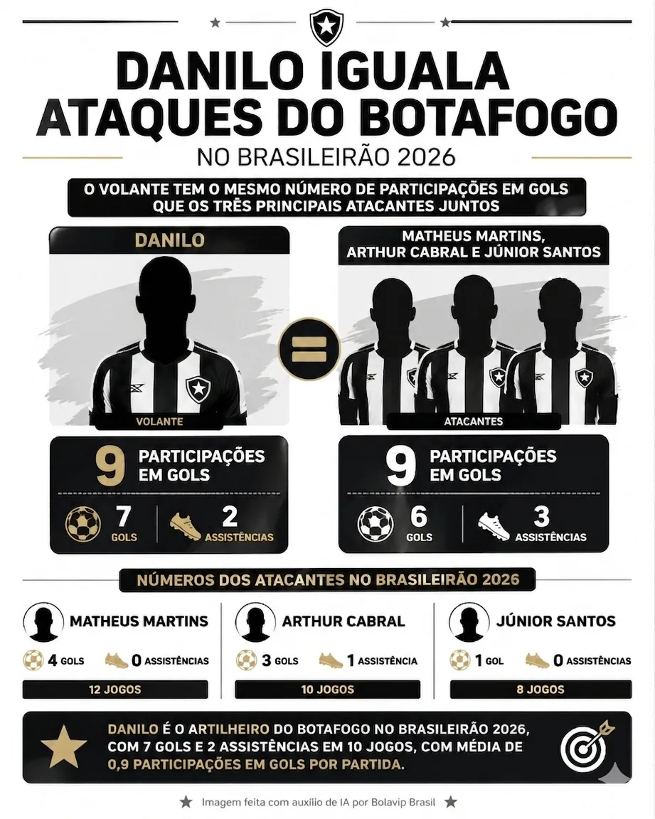 Danilo soma mesmas nove participações em gols que os três atacantes do Botafogo juntos no Brasileirão