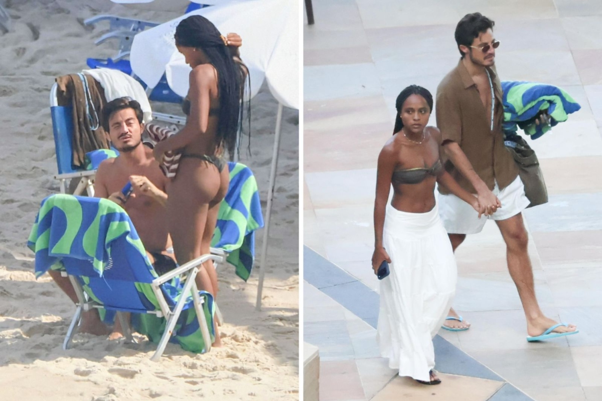 Duda Santos e Tiago Iorc são vistos em clima romântico na praia