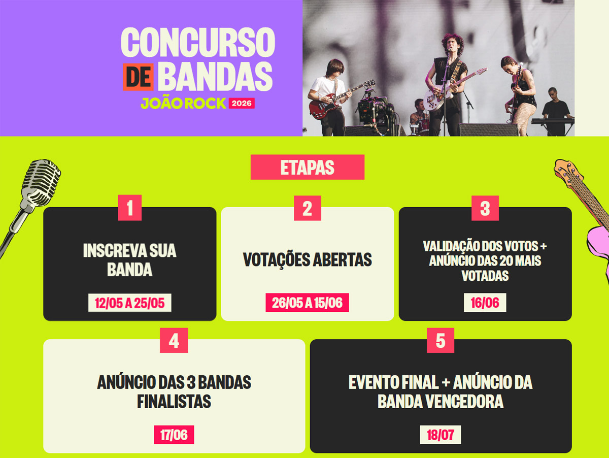 Concurso do João Rock 2026 abre inscrições e leva banda autoral ao festival para 65 mil pessoas