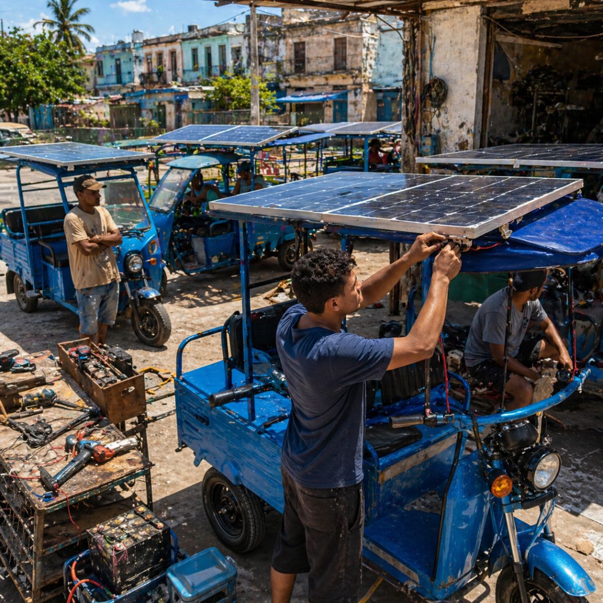 Jovem cubano de 21 anos monta oficina de painéis solares e já equipou mais de 15 triciclos elétricos
