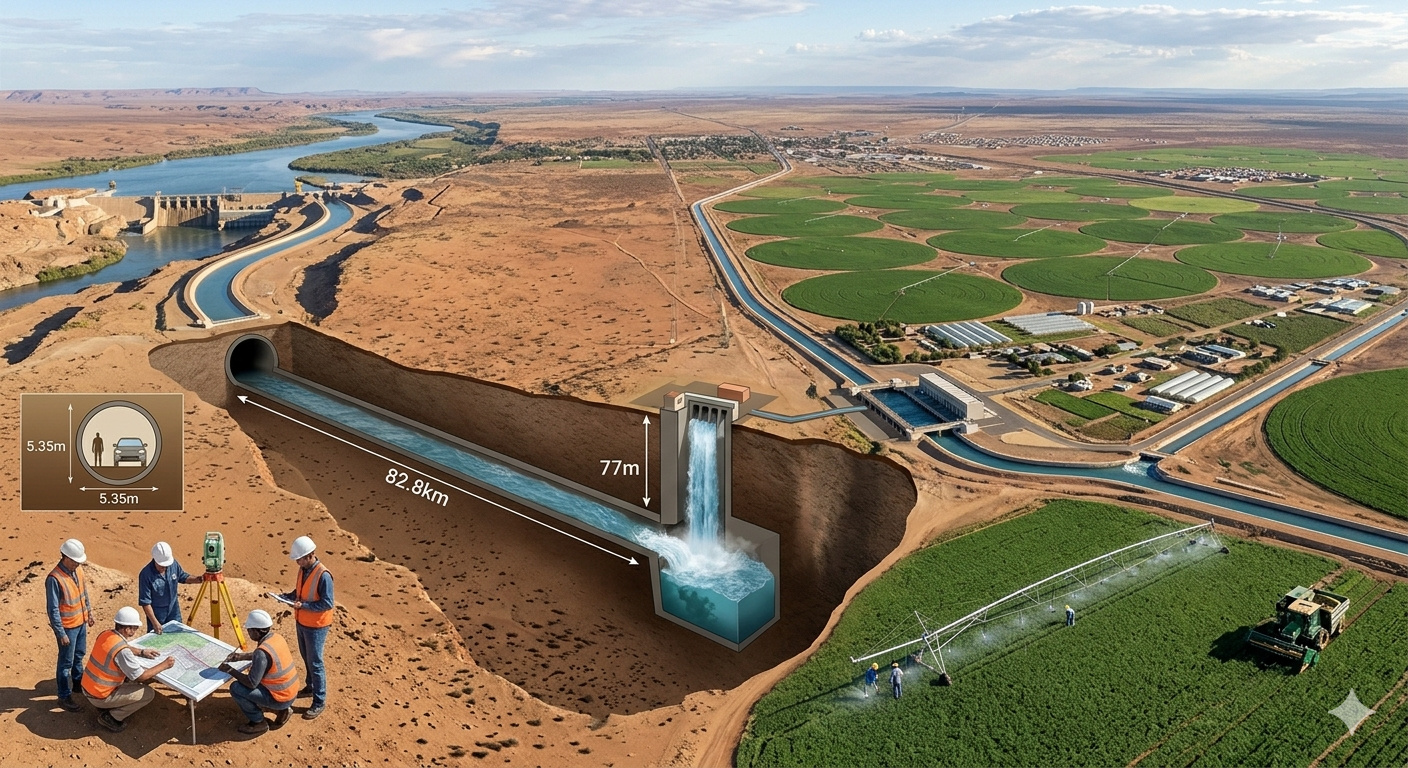 Túnel de 82,8 km leva bilhões de litros do rio Orange ao Karoo e transformou áreas áridas em polos agrícolas
