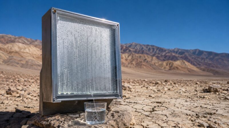 Descubra um dispositivo do tamanho de uma janela, sem eletricidade nem filtros, conseguiu extrair água potável do ar seco do vale da morte usando apenas luz solar, em um estudo do mit publicado n…
