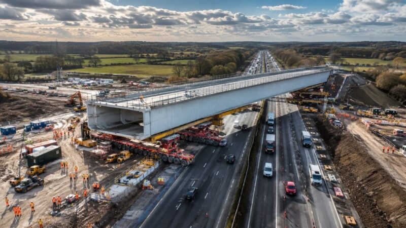Ponte de 12.600 toneladas da HS2 é deslocada sobre rodovia M42 durante operação inédita no Natal