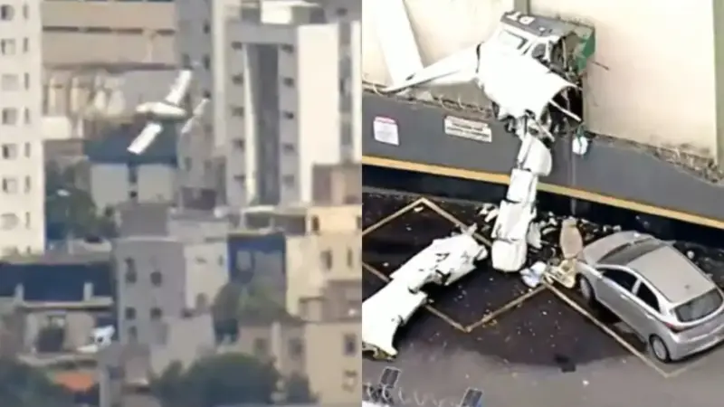 Monomotor cai em prédio no bairro Silveira, em Belo Horizonte; ação dos bombeiros evitou explosão