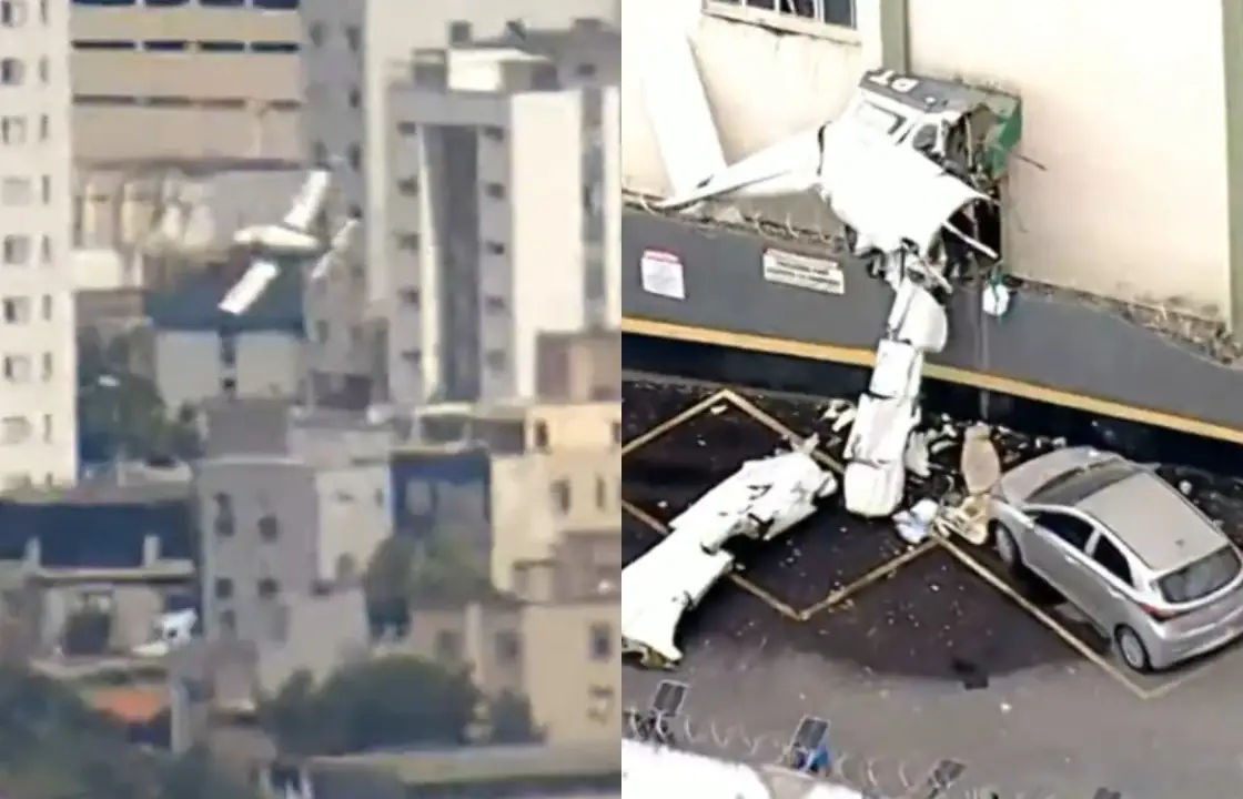 Avião de pequeno porte cai e atinge prédio residencial em Belo Horizonte