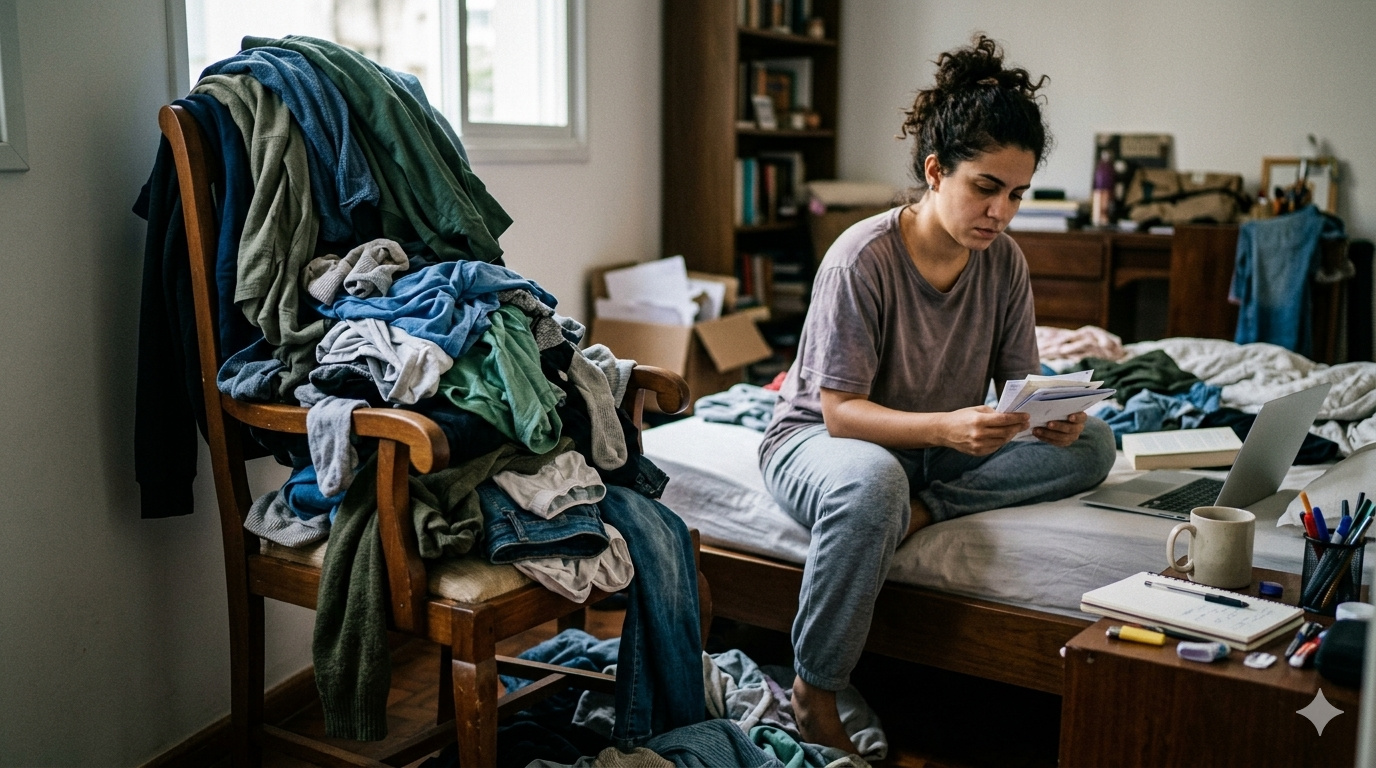 Por que roupas acumulam na cadeira: psicologia relaciona hábito à procrastinação e sobrecarga mental
