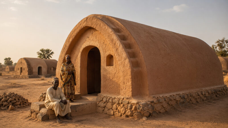 Casas de barro no Sahel usam terra, pedra e água para enfrentar calor e reduzir dependência de materiais importados