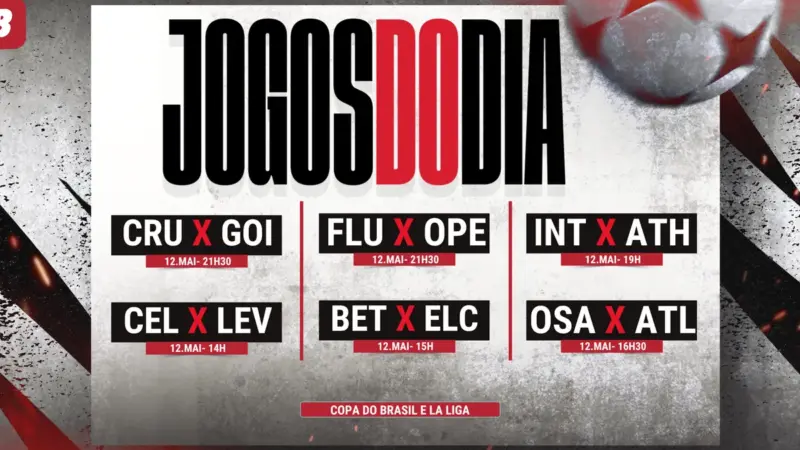 Agenda de jogos de hoje (12/05/2026): horários e onde assistir — partidas a partir das 19h30 (Brasília UTC-3)