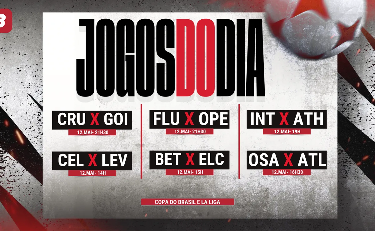 Agenda de jogos de hoje (12/05/2026): horários e onde assistir — partidas a partir das 19h30 (Brasília UTC-3)