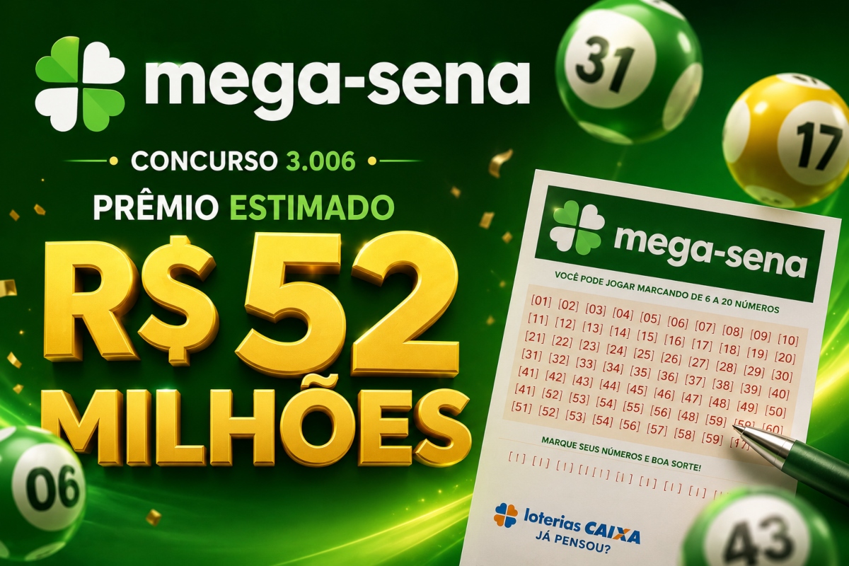 Mega-Sena acumulada sorteia R$ 52 milhões nesta terça-feira (12/05)