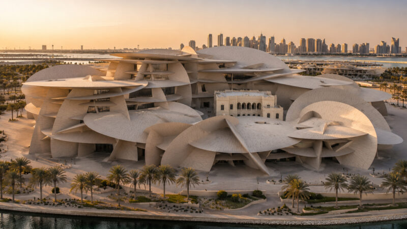 Museu Nacional do Catar envolve palácio histórico com 539 discos curvos de concreto e lembra uma rosa do deserto