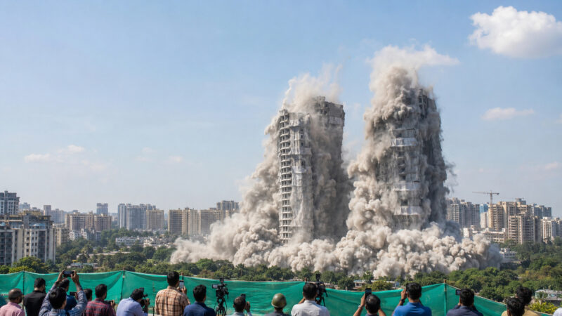 Vizinhos derrotam gigante imobiliária e veem duas torres de 100 metros serem derrubadas em Noida