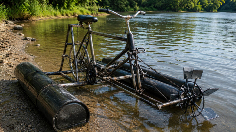 Bicicleta anfíbia feita com sucata metálica transforma lixo em mobilidade sustentável