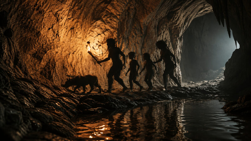 Vestígios de 14.400 anos mostram que grupo humano e cão iluminaram túneis da Caverna Bàsura com galhos de pinheiro