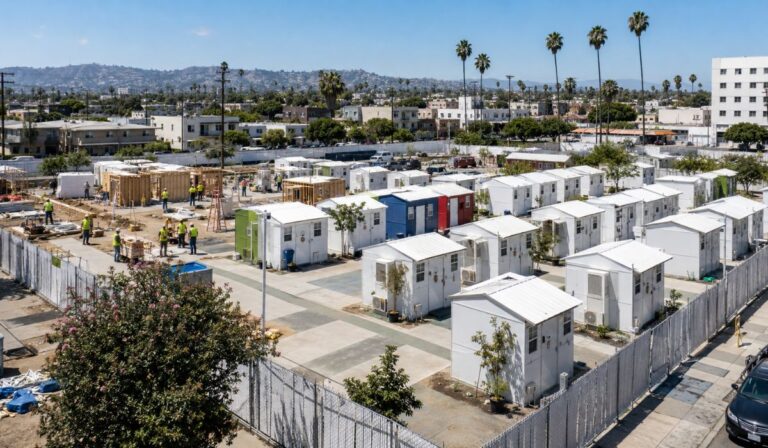 Los Angeles inicia construção de 51 microcasas em East Hollywood para abrigar pessoas em situação de rua