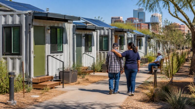 Phoenix instala 40 moradias transitórias em contêineres para idosos sem teto e prepara unidades permanentes no mesmo terreno