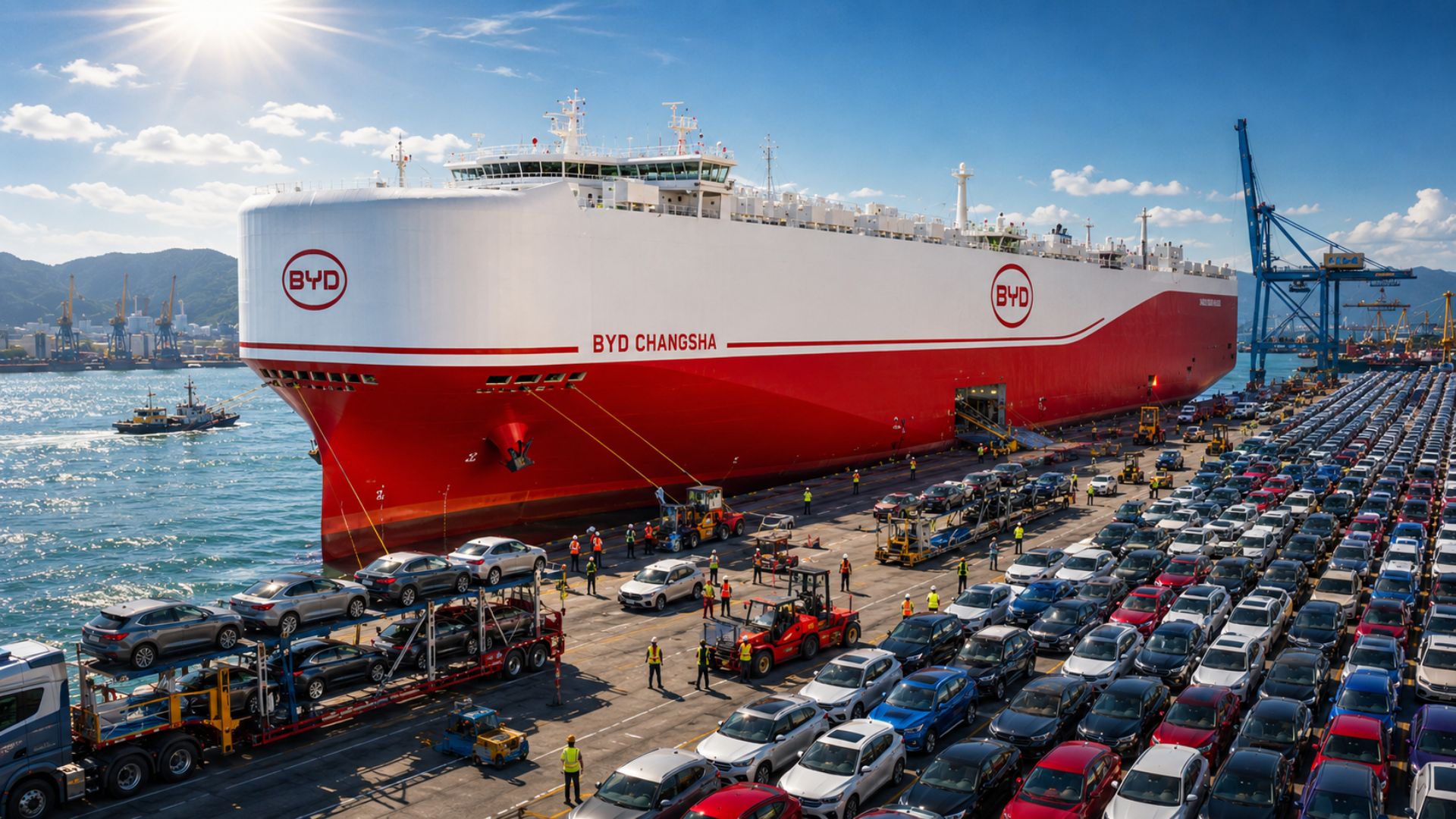 Navio da BYD atraca em Itajaí com 7.216 carros elétricos e híbridos em maior operação do porto em 2026
