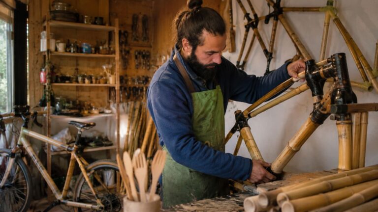 Artesão chileno transforma coligüe — bambu tratado como erva daninha — em bicicletas, bengalas e talheres