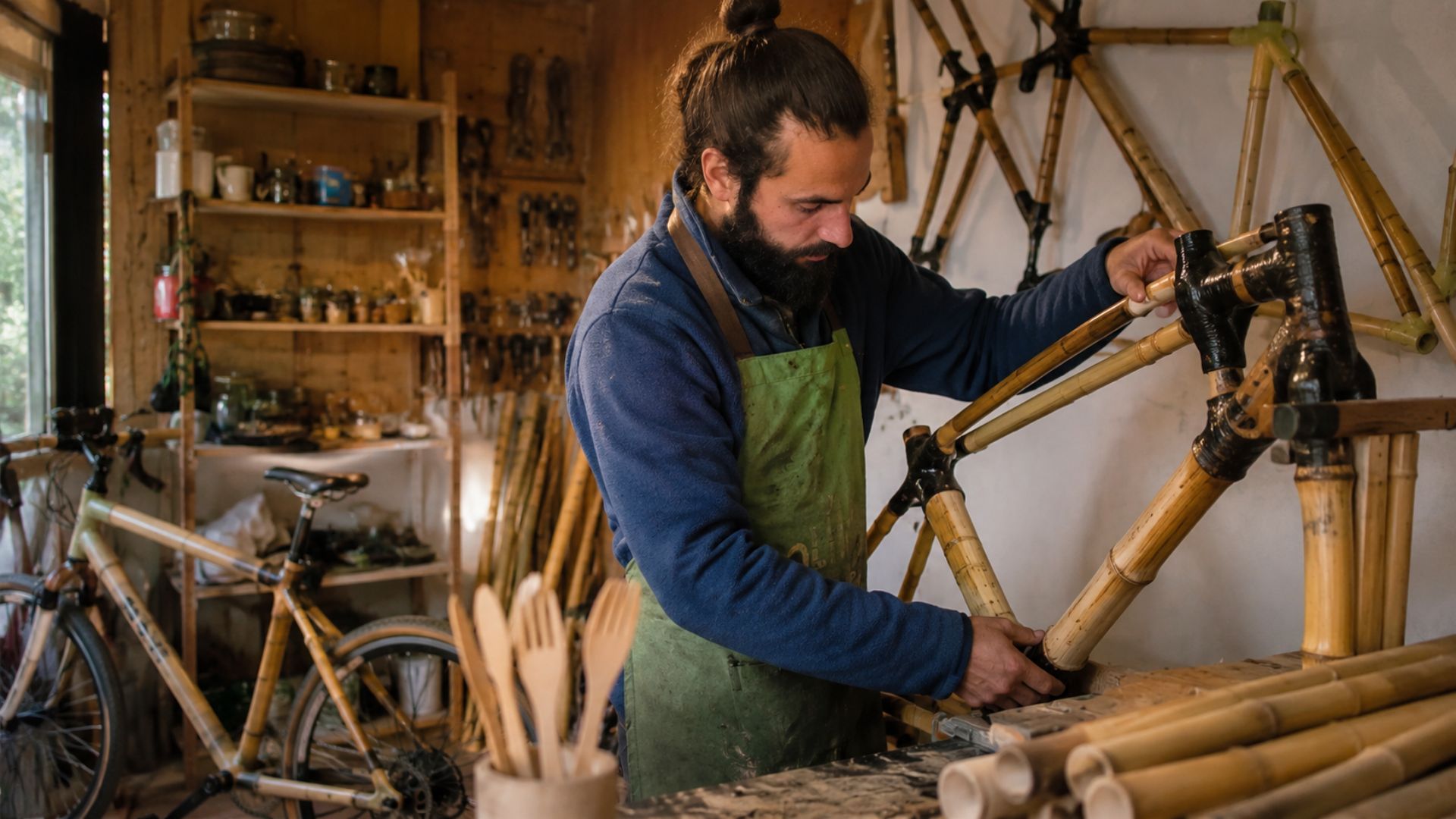 Artesão chileno transforma coligüe — bambu tratado como erva daninha — em bicicletas, bengalas e talheres