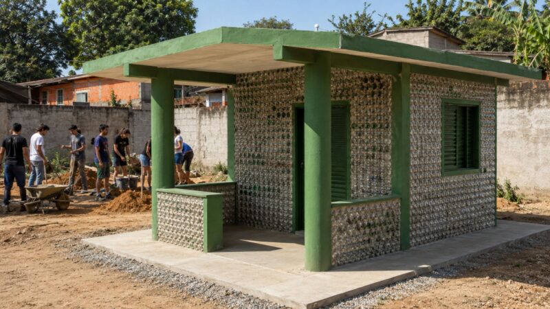 Quatro mil garrafas PET viraram casa de 24m² construída por estudantes em Presidente Prudente