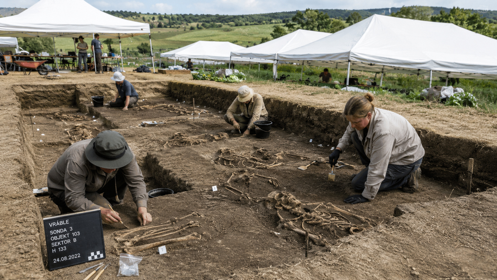 Vala com dezenas de esqueletos sem cabeça de 7 mil anos é descoberta em assentamento neolítico na Eslováquia