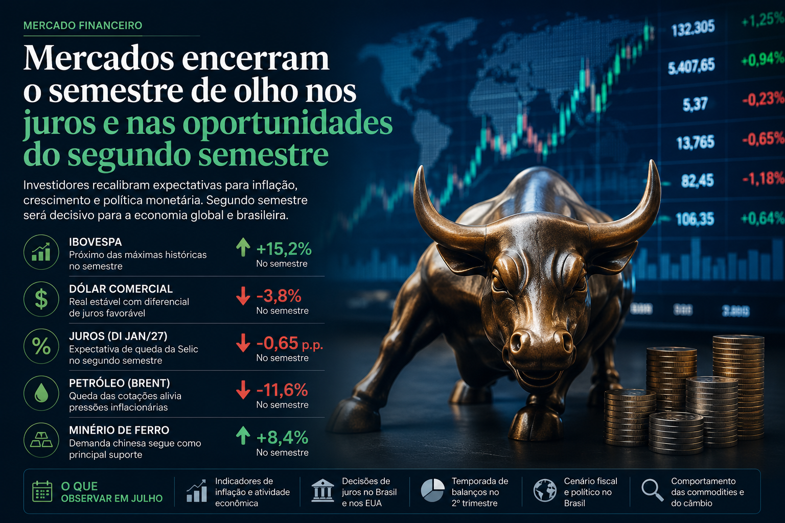 Mercados encerram primeiro semestre de 2026 monitorando juros e cenário para o segundo semestre