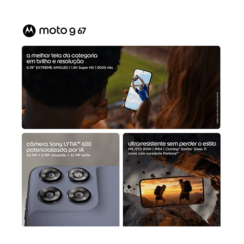 Moto G67 com fone Moto Buds Bass tem combo em promoção nas Casas Bahia