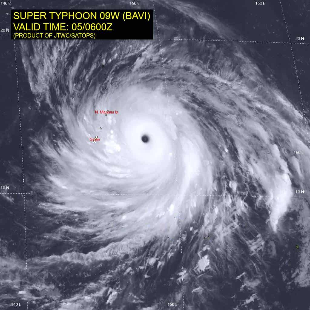 Supertufão Bavi se aproxima de Guam e Ilhas Marianas do Norte com ventos de 260 km/h