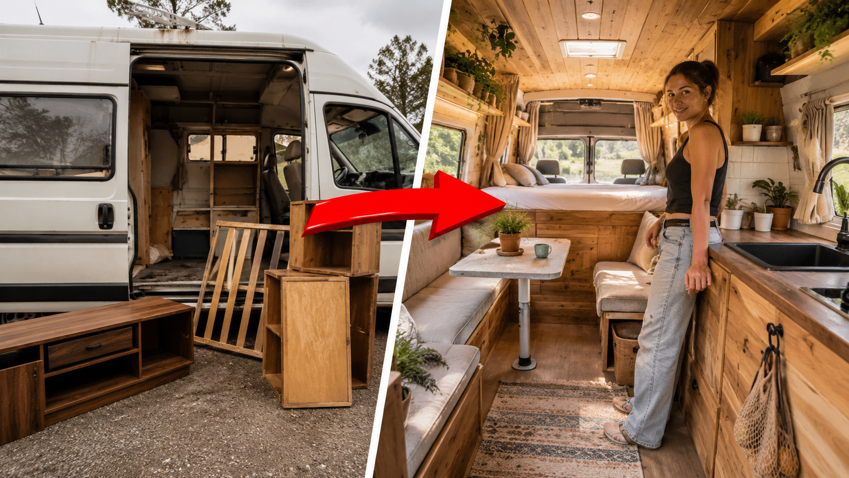 Jovem de 23 anos transforma motorhome usado em casa sobre rodas com móveis reaproveitados
