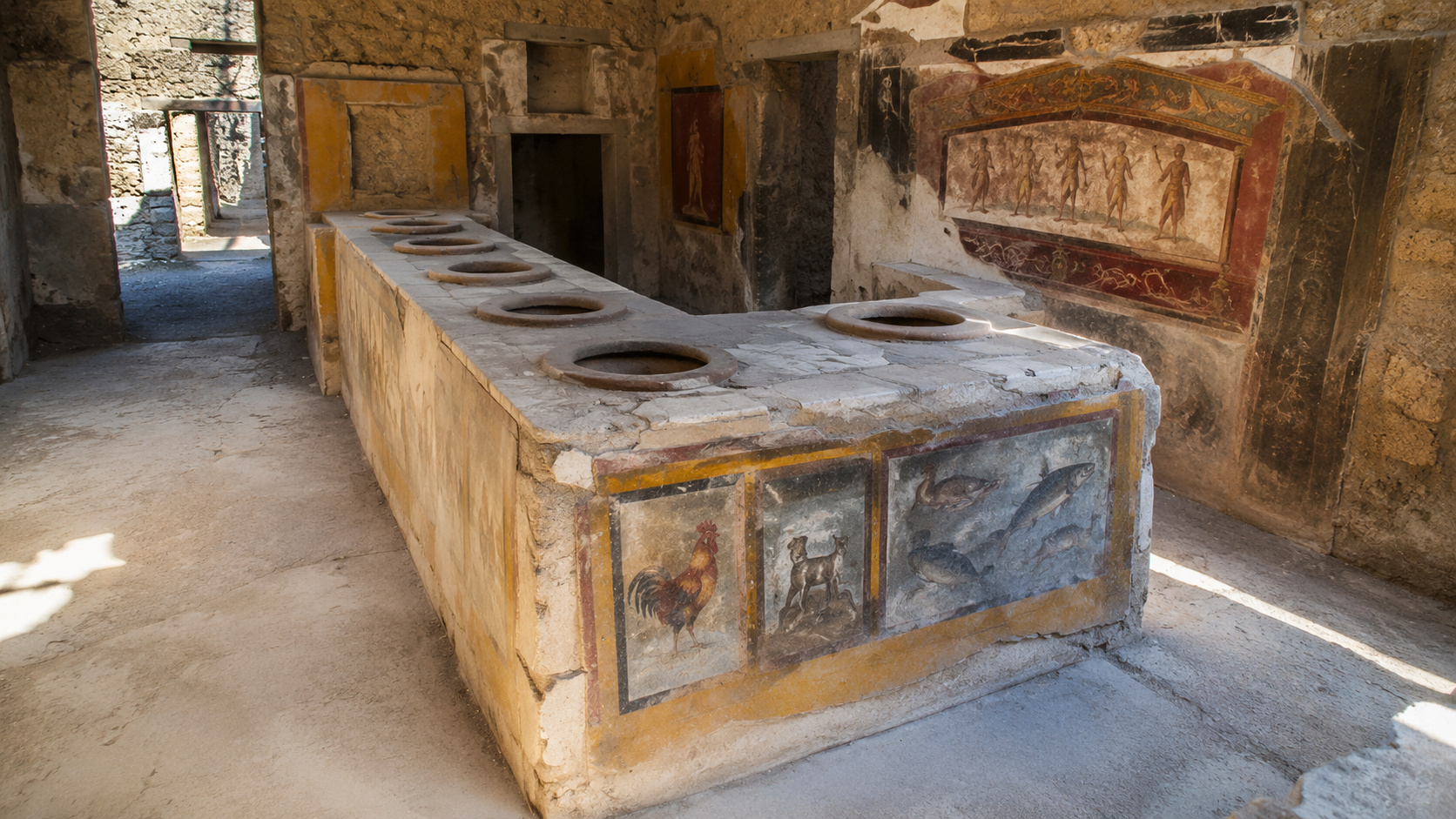 Termopolio de 2.000 anos é encontrado praticamente intacto em Pompeia, com balcão, pinturas e restos de alimentos