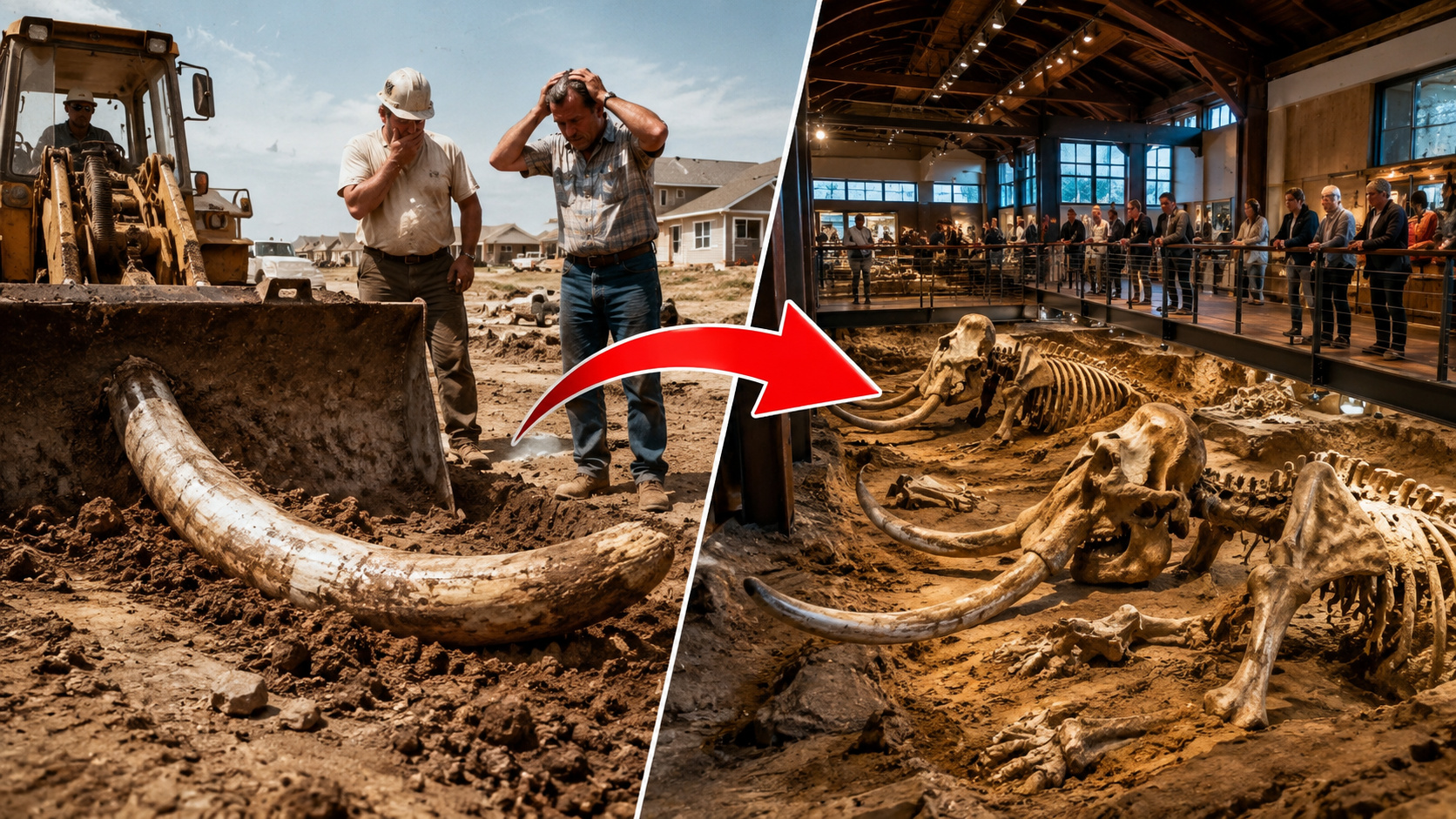 Máquina encontrou presa de dois metros e revelou mais de 60 mamutes, transformando obra em museu em Hot Springs