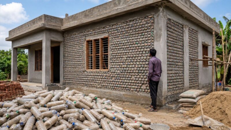 Dentista em Bangladesh constrói casa de 140 m² usando garrafas plásticas cheias de areia